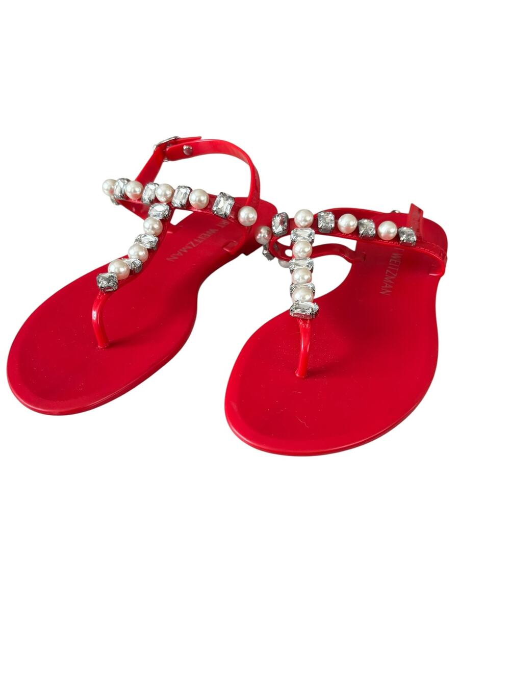 Stuart Weitzman Goldie Jelly Sandals Red Size 8 Crystal Bead